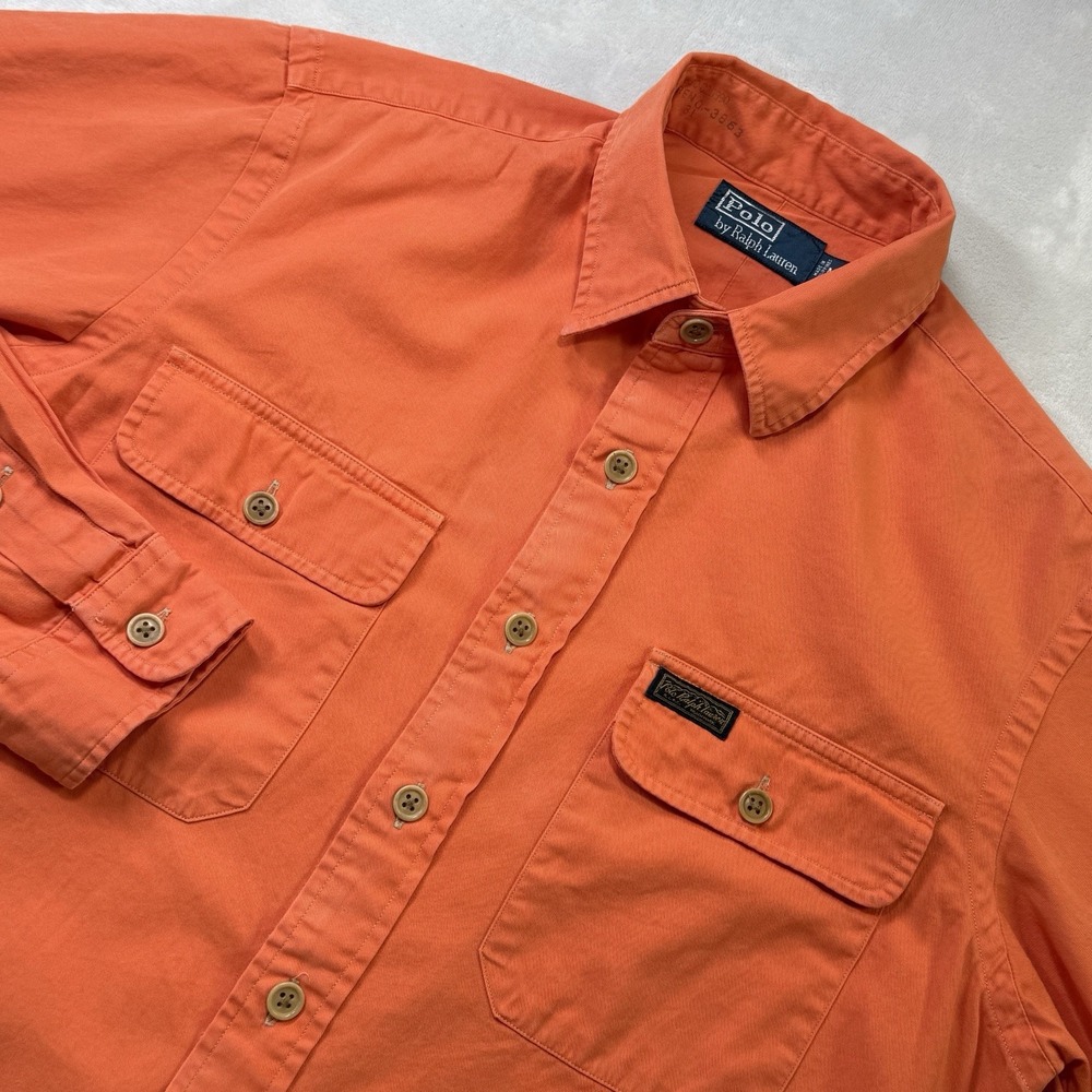 VTG Polo Ralph Lauren CPO Shirt Mens M Orange Military Workwear Button Up